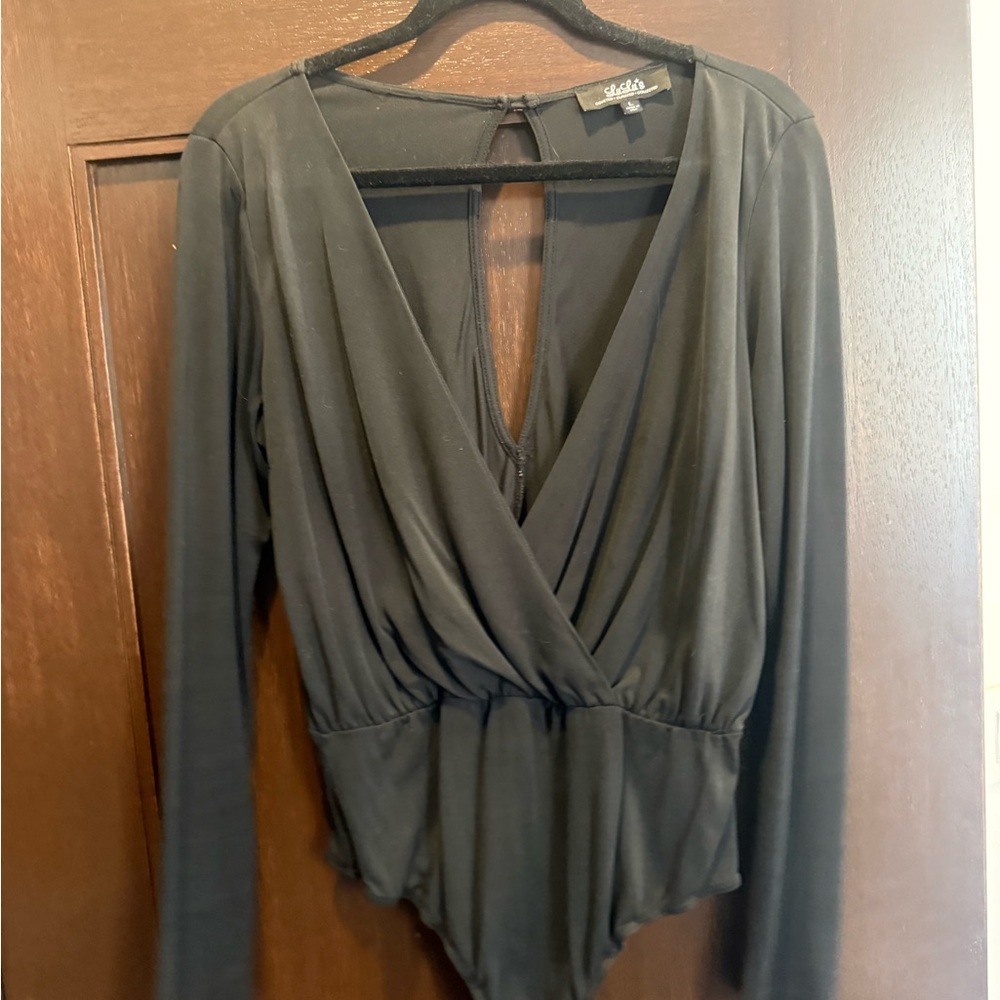 Lulu's Elegant Black V-Neck Bodysuit